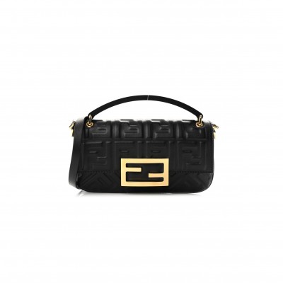 FENDI NAPPA FF 1974 EMBOSSED PHONE BAGUETTE BLACK (18.5*10*2.5cm) 